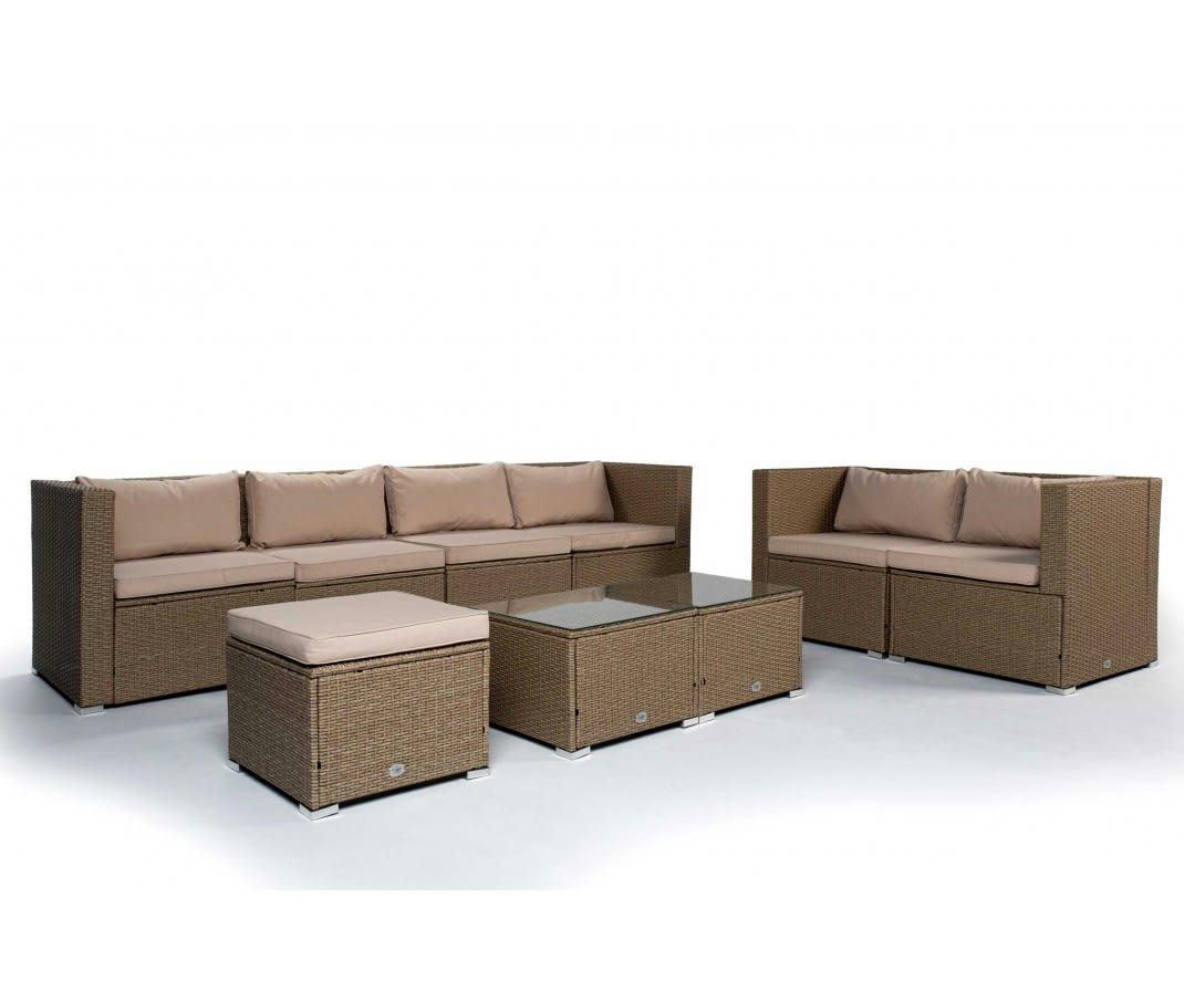 BAHAMAS - Salon de jardin Ensemble Canapé Double 7 Places Beige KieferGarden