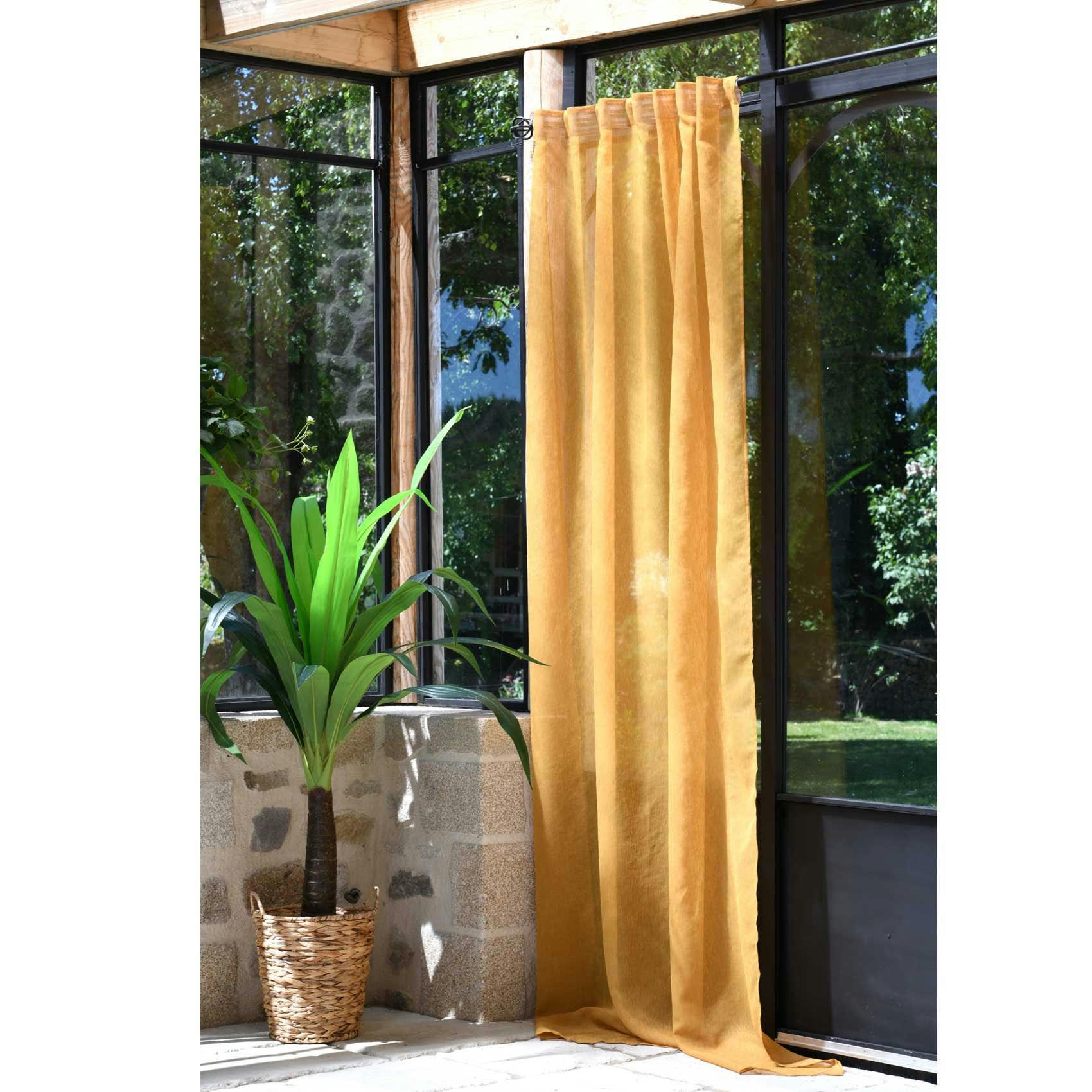 - Voilage tamisant à pattes cachées polyester jaune moutarde 140x260 cm
