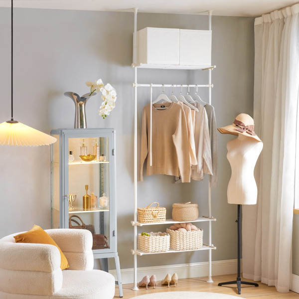 SoBuy Stojak na ubrania z półką Biały 80x27x300cm Funkcjonalny KLS07-W