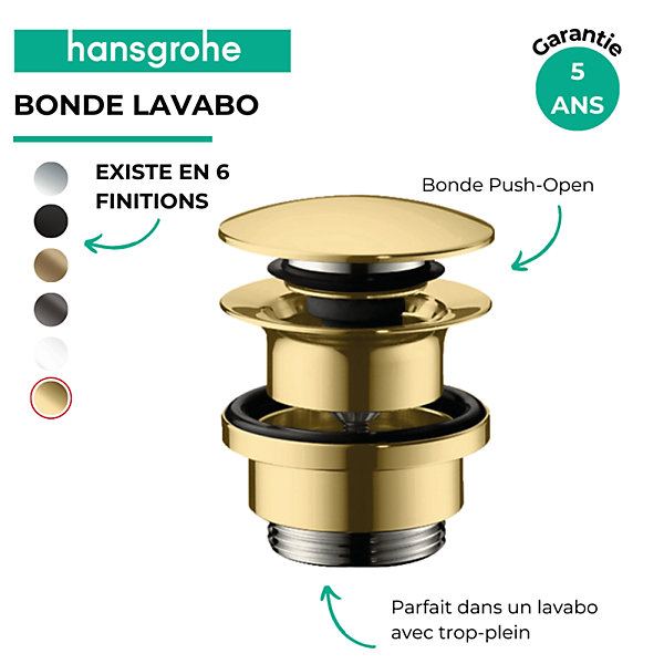 Bonde lavabo Push-open HANSGROHE aspect doré poli
