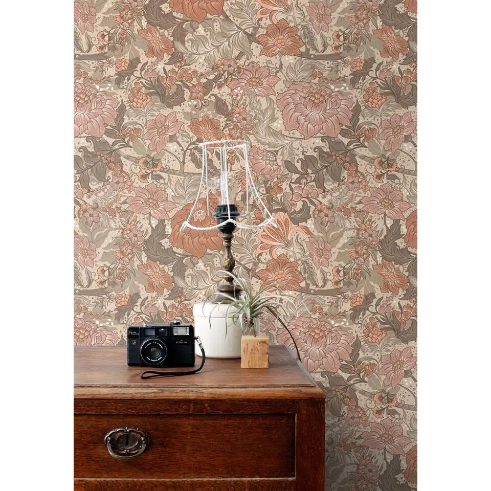ESTAhome behang vintage bloemen terracotta - 50 x 900 cm