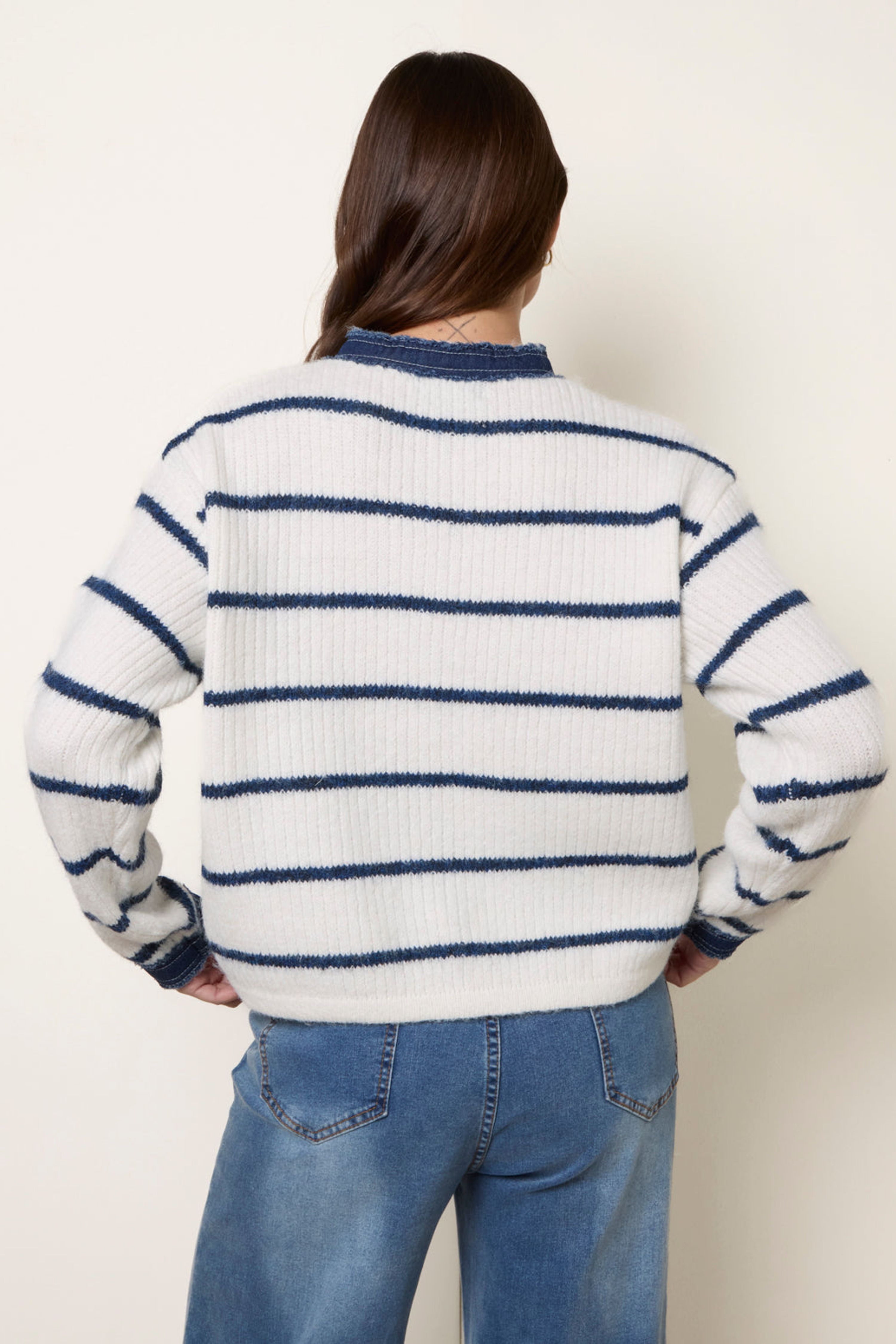 Blue Vanilla Ivory Stripe & Denim Cardigan