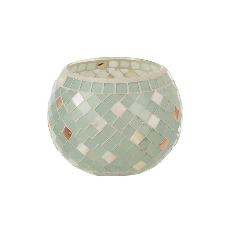 MOSAÏQUES - Photophore rond mosaïques verre gris/nacre H12cm