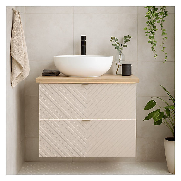 Ensemble de salle de bain AOKI : meuble sous vasque à tiroirs 60cm et plan vasque aspect bois