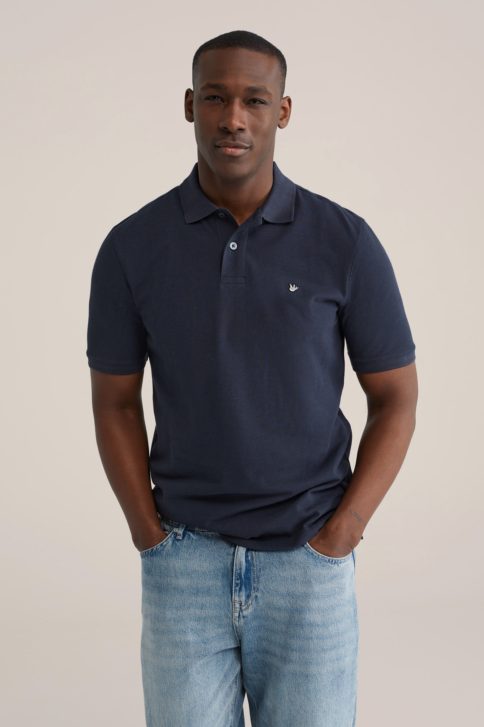 Heren regular fit polo met structuur en embroidery