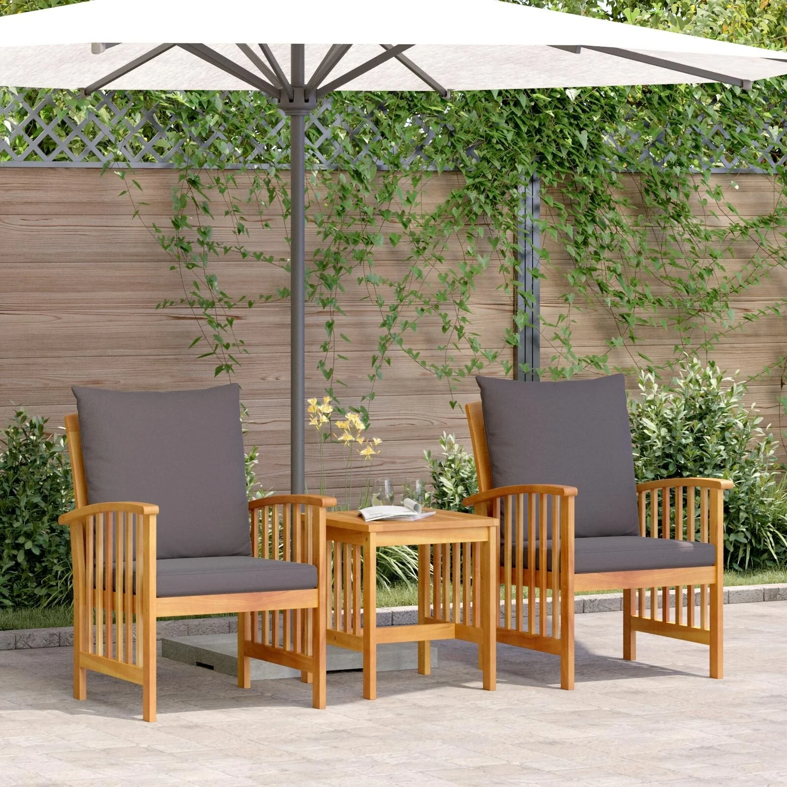 vidaXL Patio Furniture Set Patio Table and Chairs Dining Set Solid Acacia Wood - 26.4 x 23.2 x 32.7 in