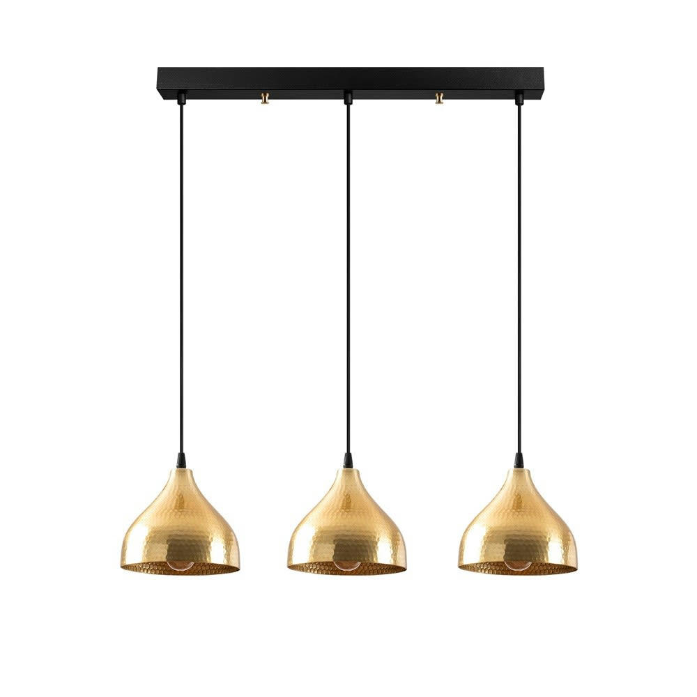 ASNEY - Suspension doré 3 lumières et paravent avec relief