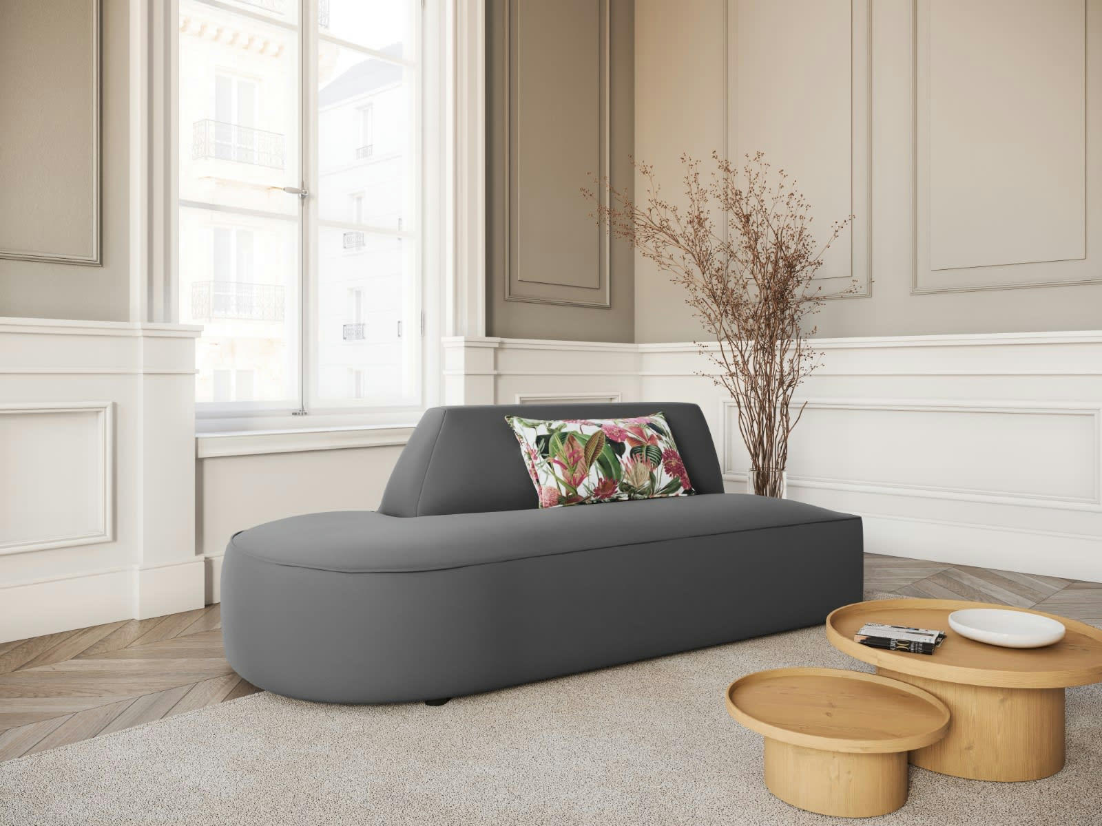 CHARLES - Canapé Modulable Gauche 2 places en Velours Gris Foncé