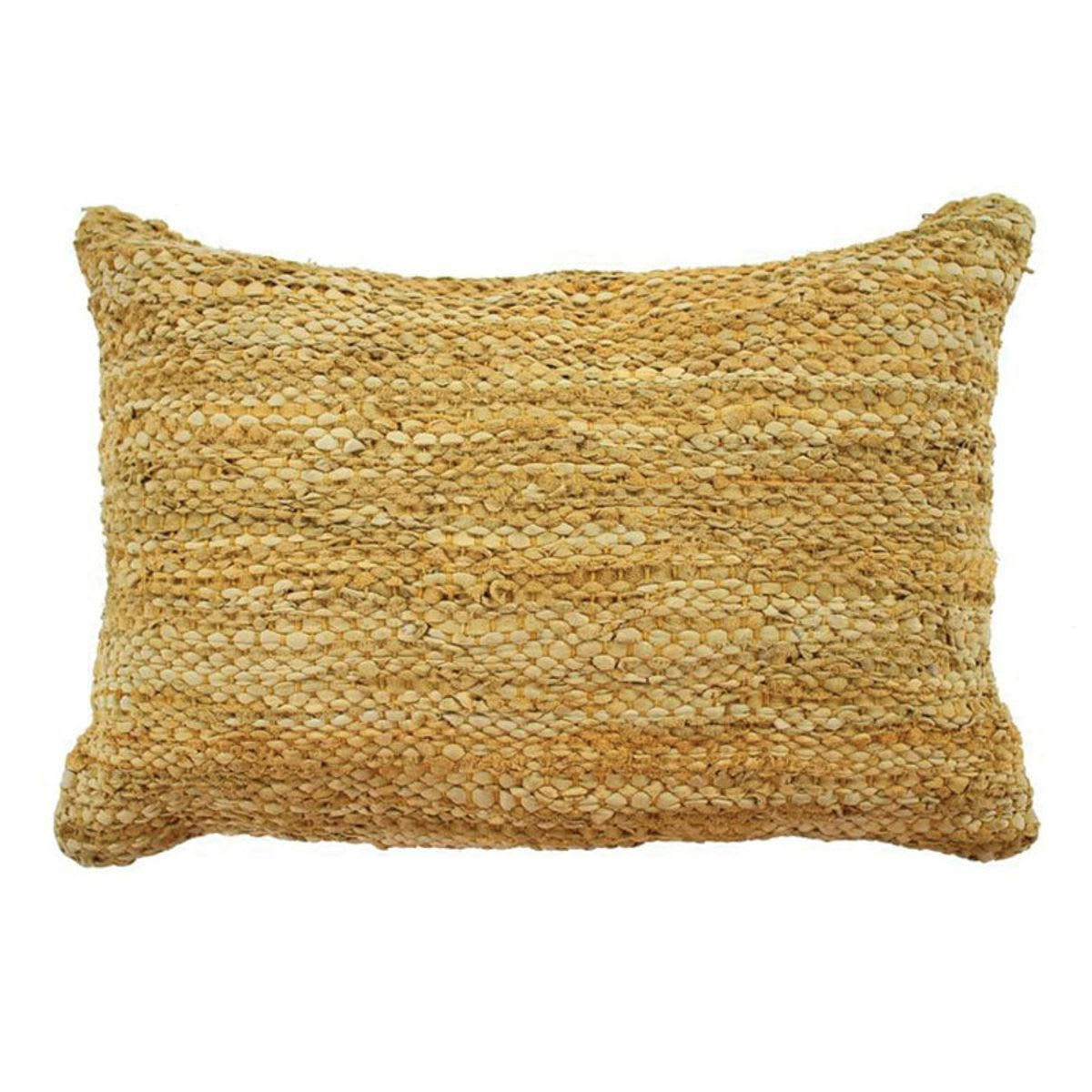 SKIN - Coussin en cuir tressé jaune 60x40