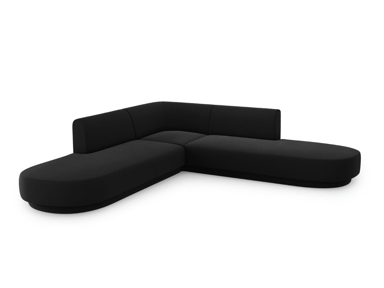MILEY - Canapé d'angle symétrique 5 places en tissu velours noir