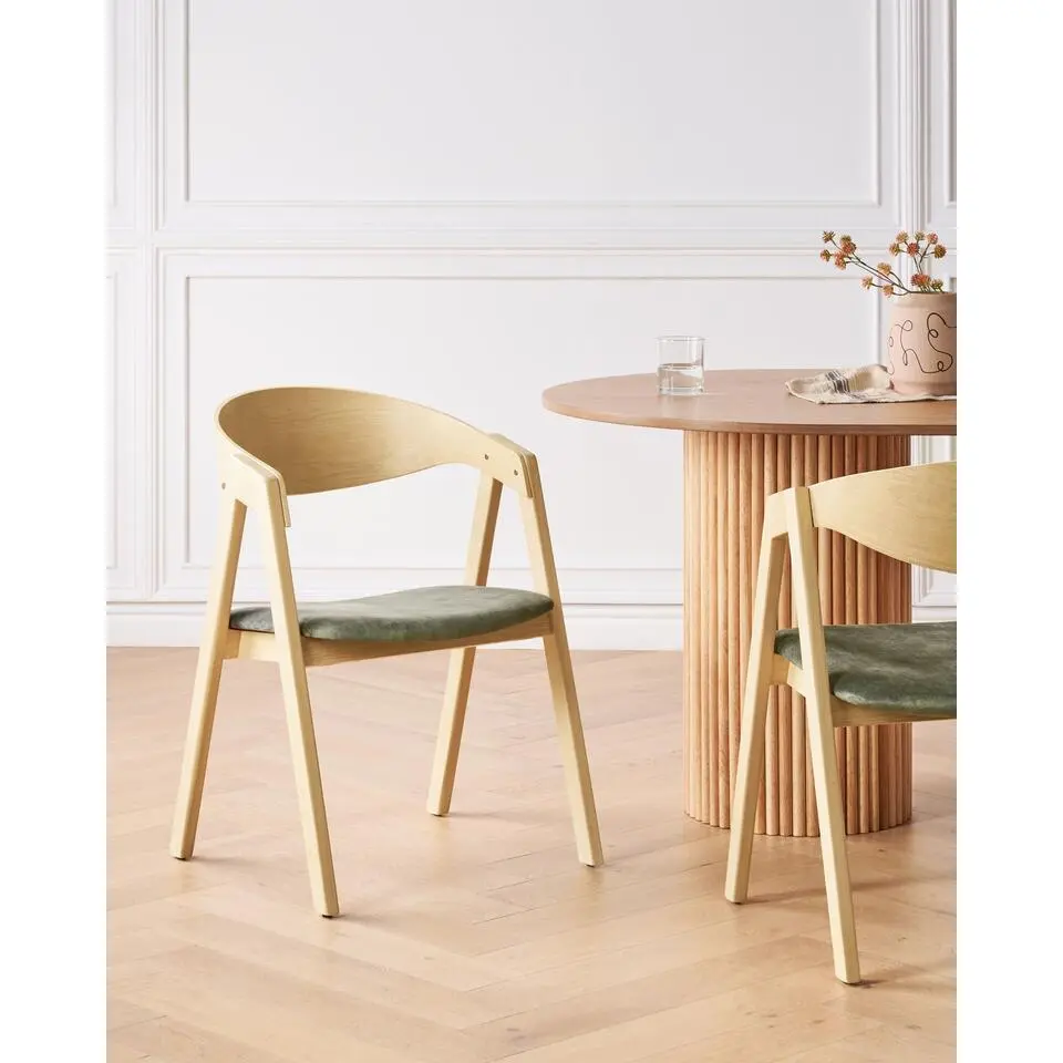 YUBA - Eetkamerstoel set van 2 - Lichthout/Groen - Fluweel