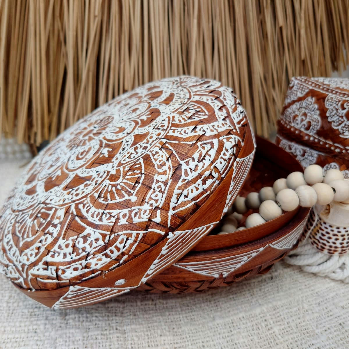 MANDALA - Boîtes en bambou rondes, marron -  Lot de 3