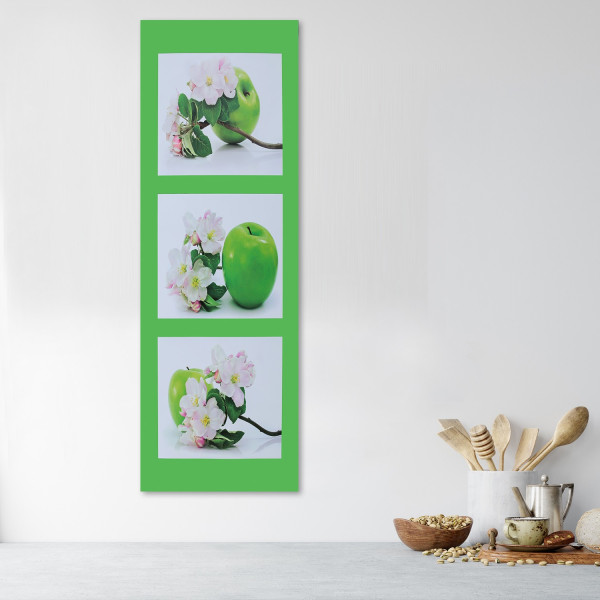 Feeby Obraz na płótnie Zielone jabłko i kwiaty 30x90