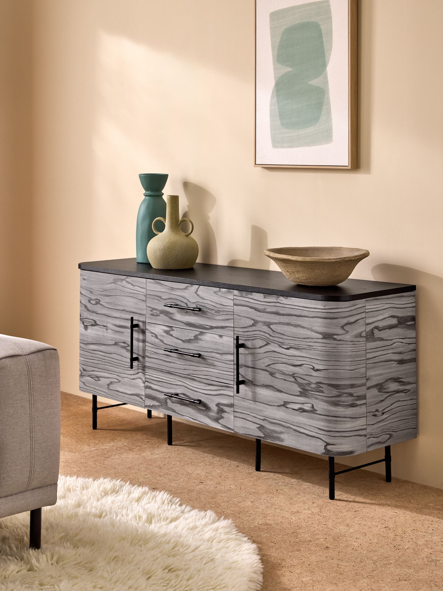 Zeke Large Sideboard in Grey Pine Effect