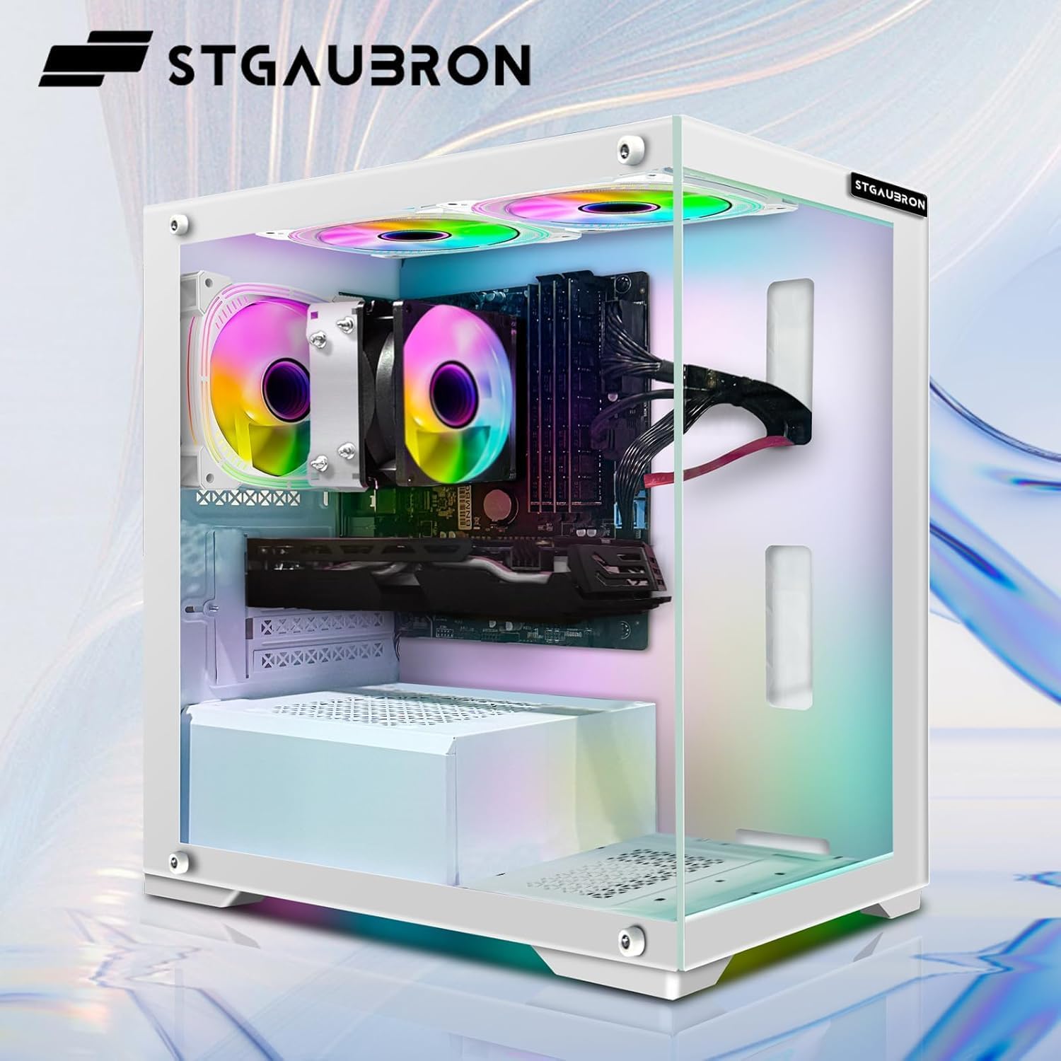 STGAubron Gaming PC Desktop Computer  AMD Athlon 3000G 3.5GHz  Radeon RX 590 8G  16G DDR4  512G SSD  WiFi  BT 5.0  RGB Fan x3  Windows 11 Home