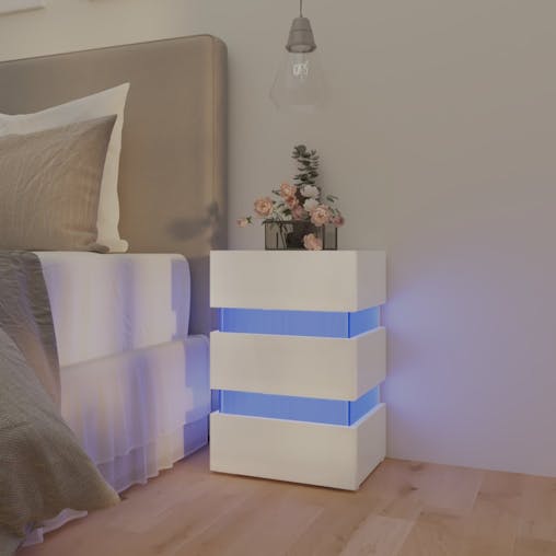 NNEVL LED Bedside Cabinet High Gloss White 45x35x67 cm Chipboard