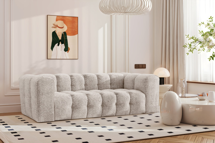 Sofa 3-osobowa, Kanapa BALOO, tkanina Szenil   Bukla, Ecru