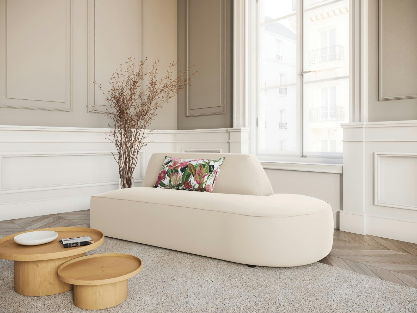 CHARLES - Canapé Modulable Droit 2 places en Velours Beige