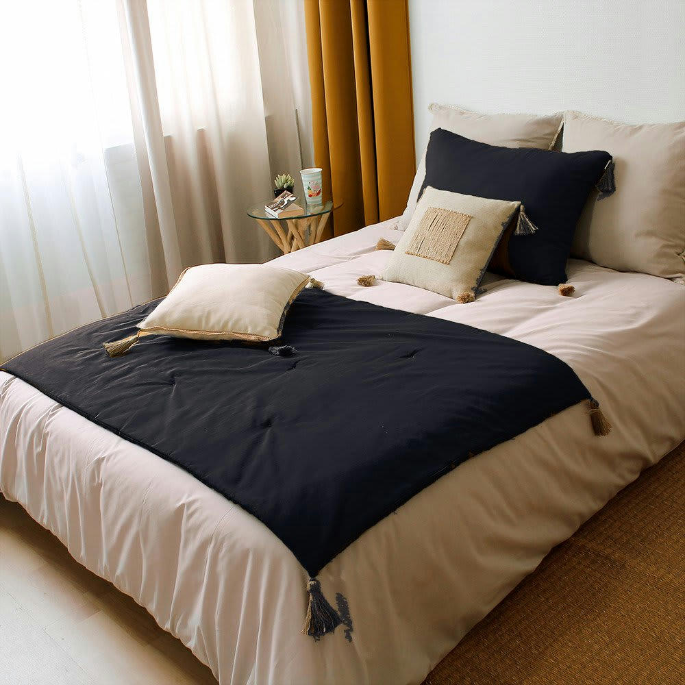 PANAMA - Edredon en coton avec pompons 190x90cm gris foncé