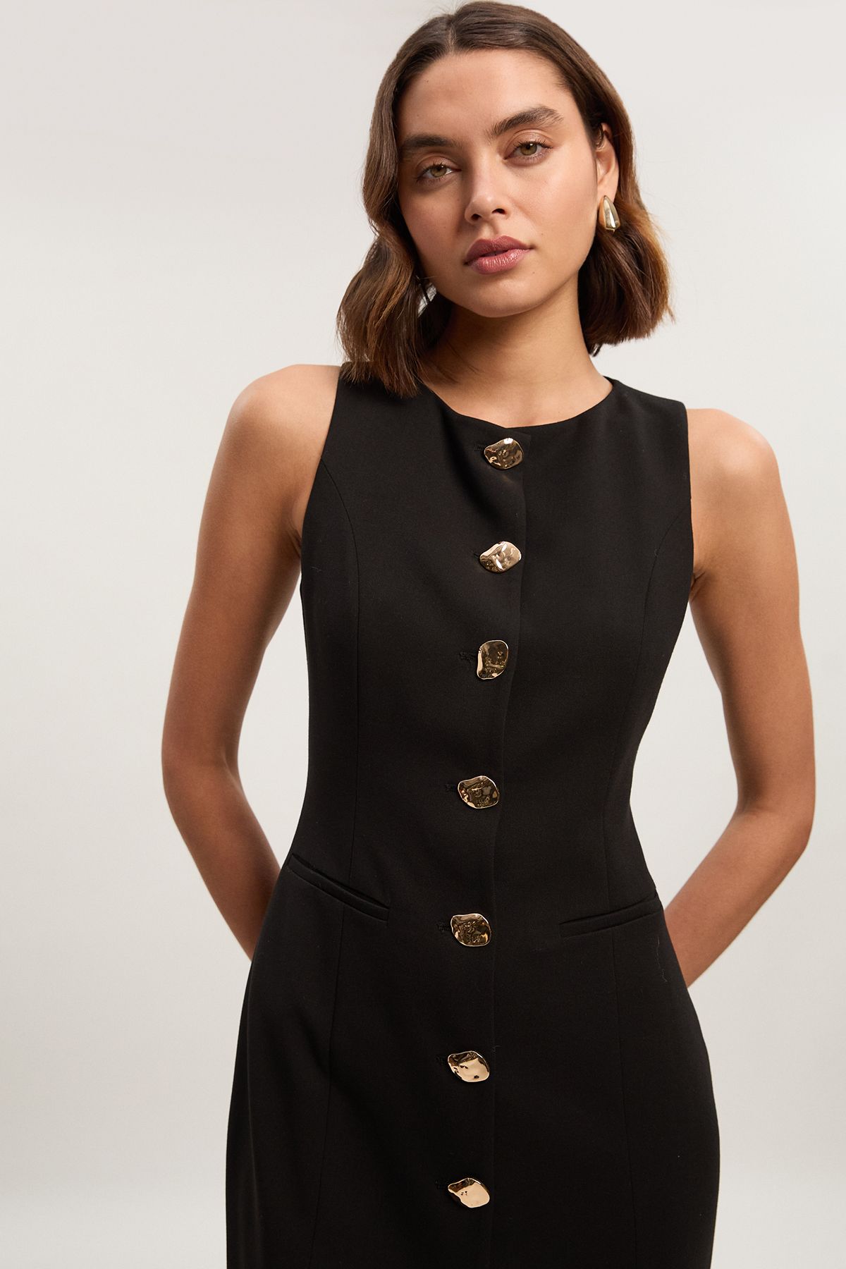 KarenMillen Compact Essential Button Pencil Midi Dress