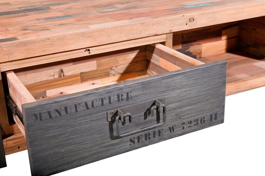 Table basse avec rangement bois recyclé métal CARAVELLE