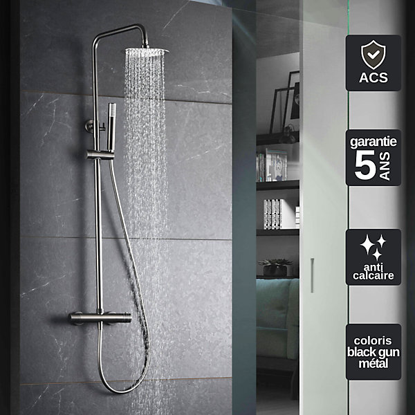 Colonne de Douche Thermostatique Anti-Calcaire Black Gun Métal IMEX MONZA BTM039/BGM