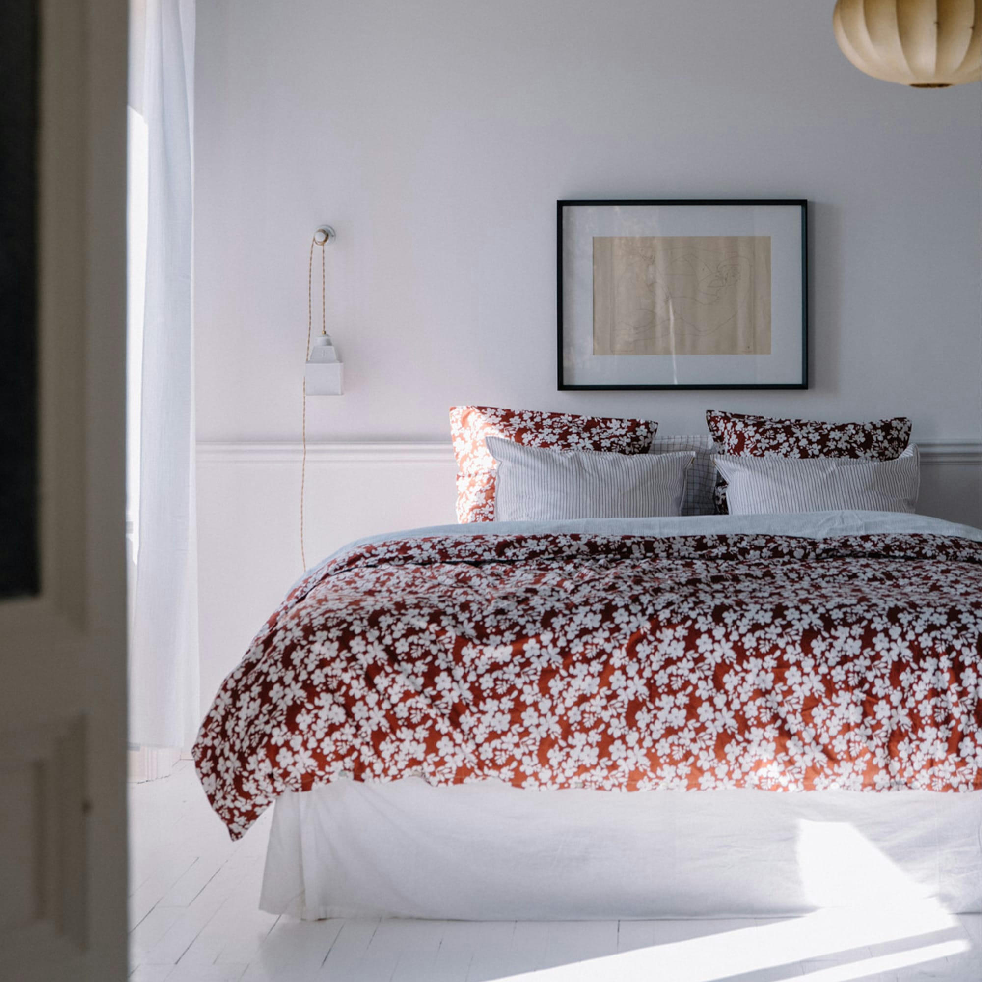 - Housse de couette en percale de coton à fleurs - rouille 240x260