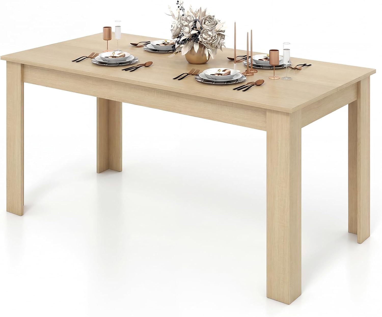 Giantex Dining Table for 4-6, 63 L Large Farmhouse Kitchen Table, Wooden Rectangular Dinner Table for Living Dining Room, Home Office, Dinette, 330LBS Capacity, Natural
