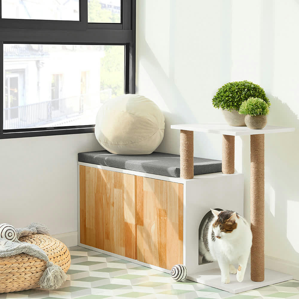 - Banc d'entrée 2 portes effet bois blanc