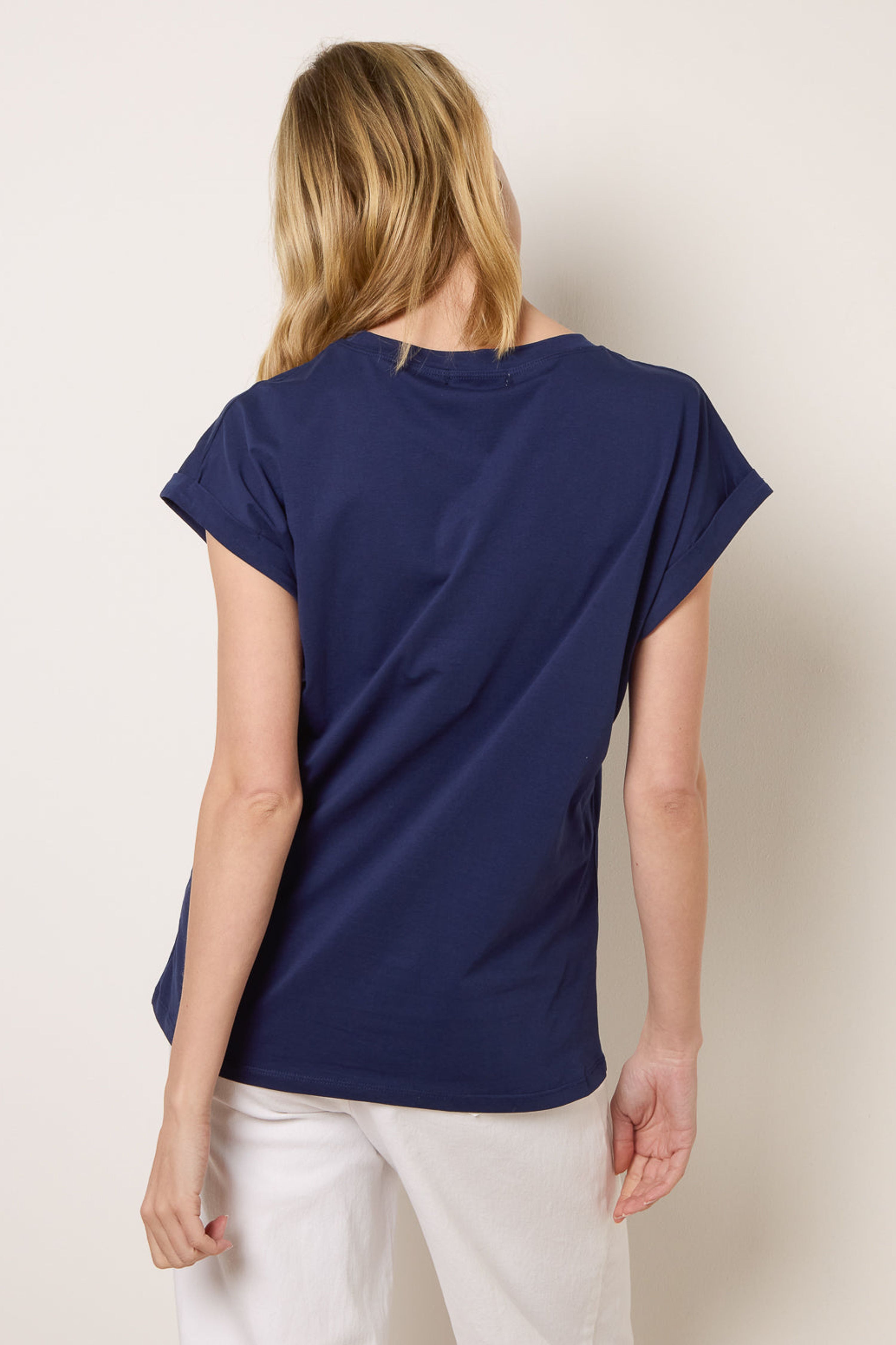 Blue Vanilla Navy T-Shirt With Big Floral Embroidery