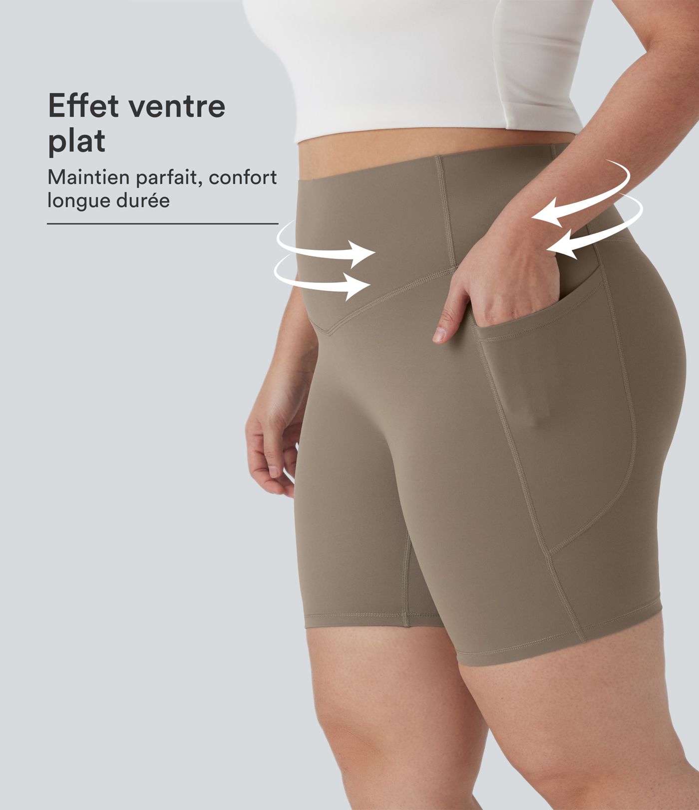 Short cycliste 17,5 cm d'entraînement gainant taille haute grande taille avec poches Halara UltraSculpt™