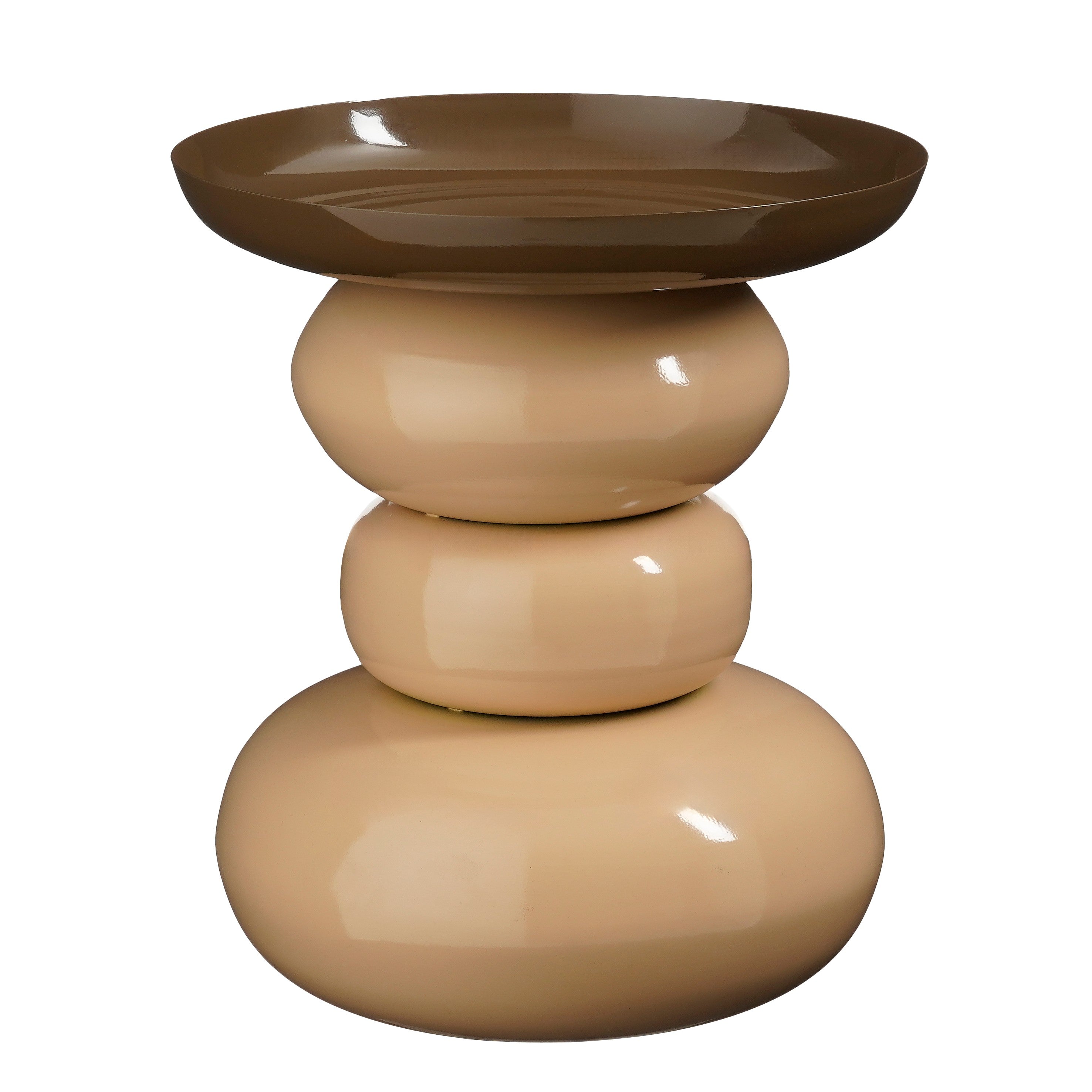 Mica Decorations Zita Bijzettafel - Bijzettafeltje Rond - Woonkamer Decoratie - 42 x 37 cm - IJzer, MDF, Fluweel - Bruin Creme
