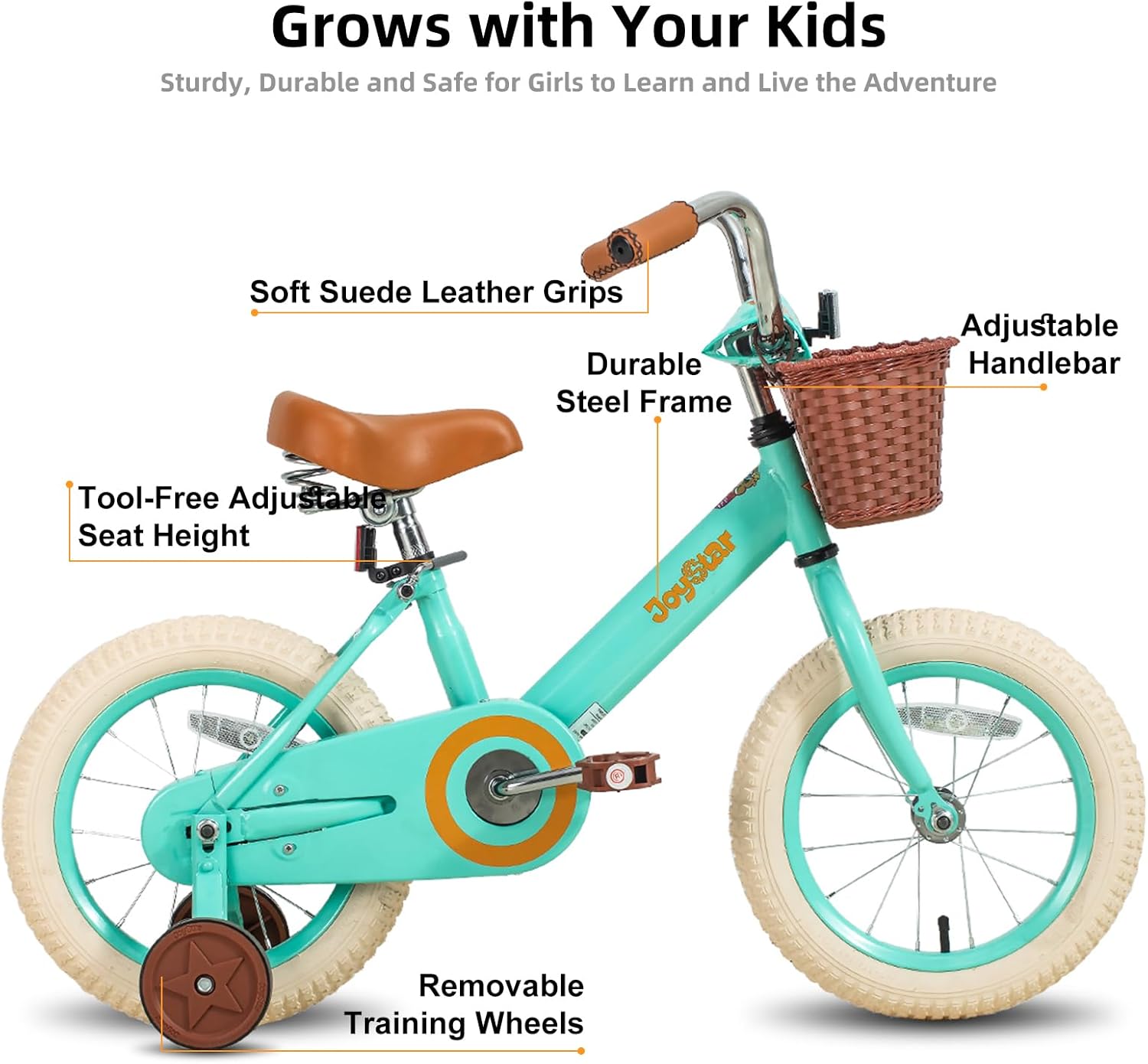 JOYSTAR Vintage Kids Bike with Training Wheels & Basket, 12 14 16 Inch Girls Bike for 2-7 Years Old, Toddler Bikes, Multiple Colors