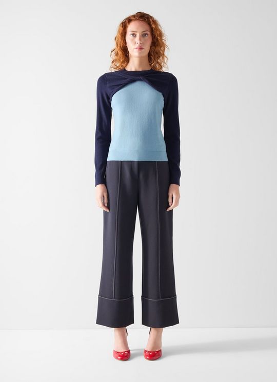 Aletta Twist Front Blue Knitted Jumper