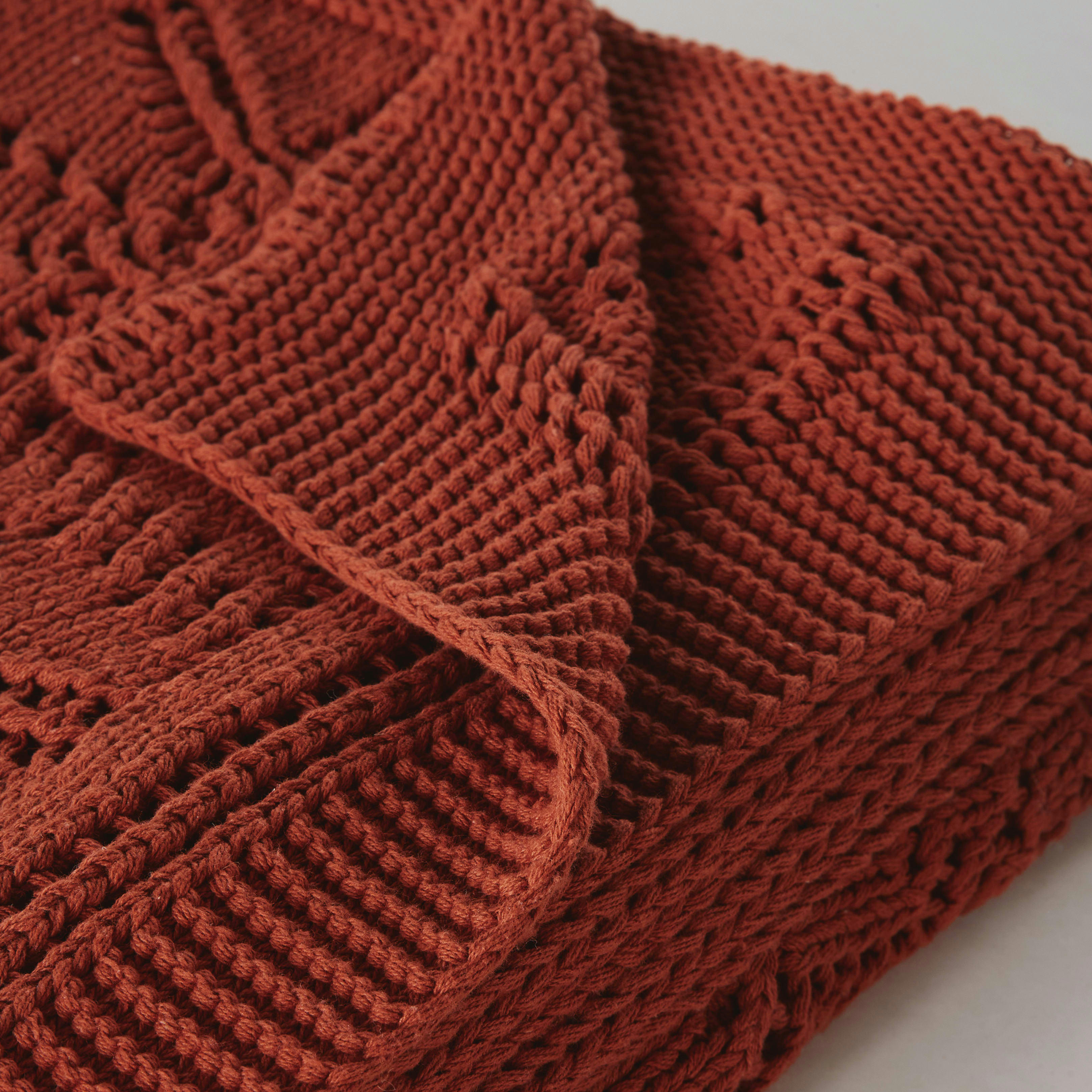 CANDICE - Plaid en coton tressé motif en relief terracotta 130x170