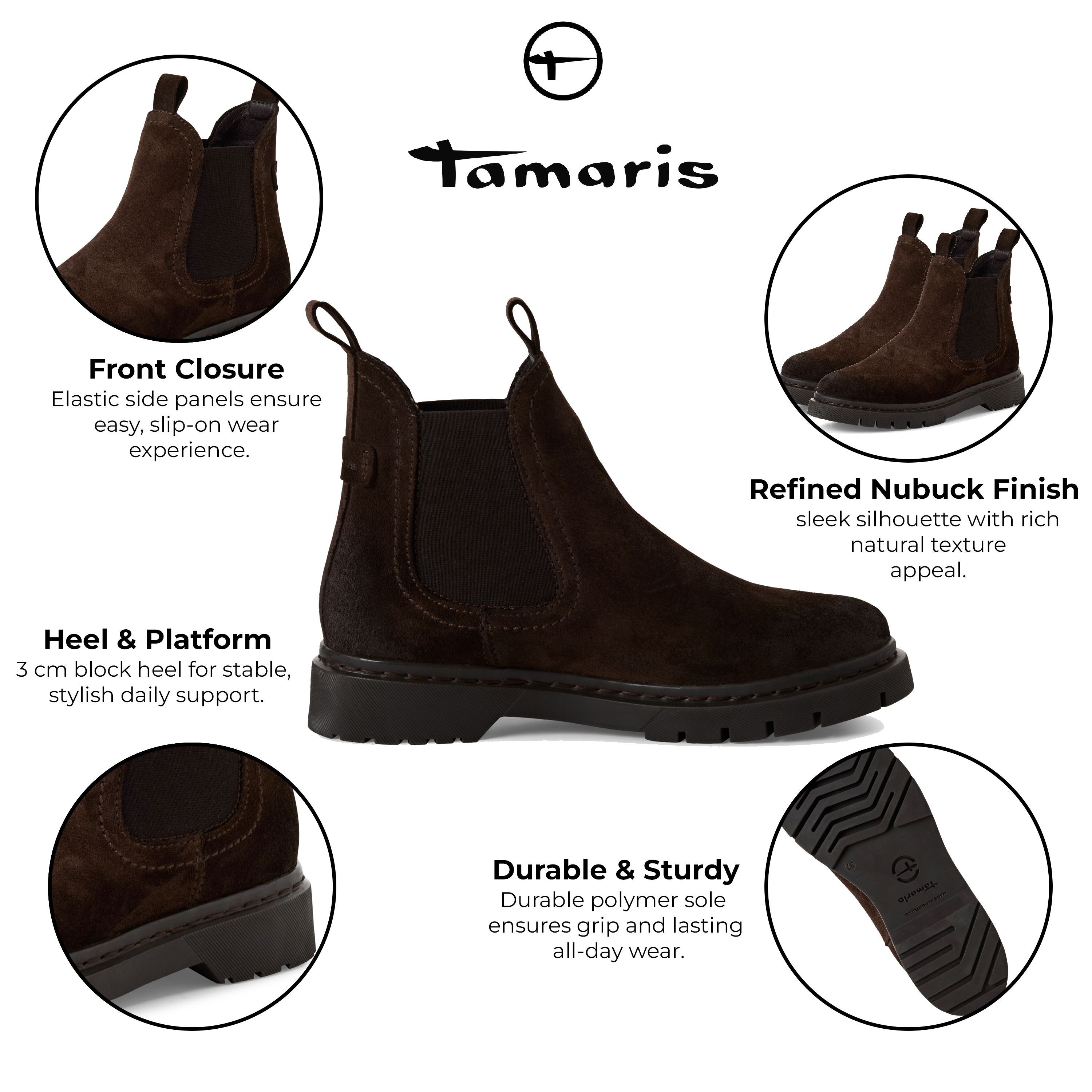Infinity Leather Tamaris Suede Leather Classic Chelsea Ankle Boots