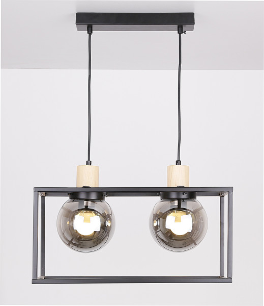 Lampa wisząca czarna-dymiona-jasne drewno Retro 2xE27x40W Candellux