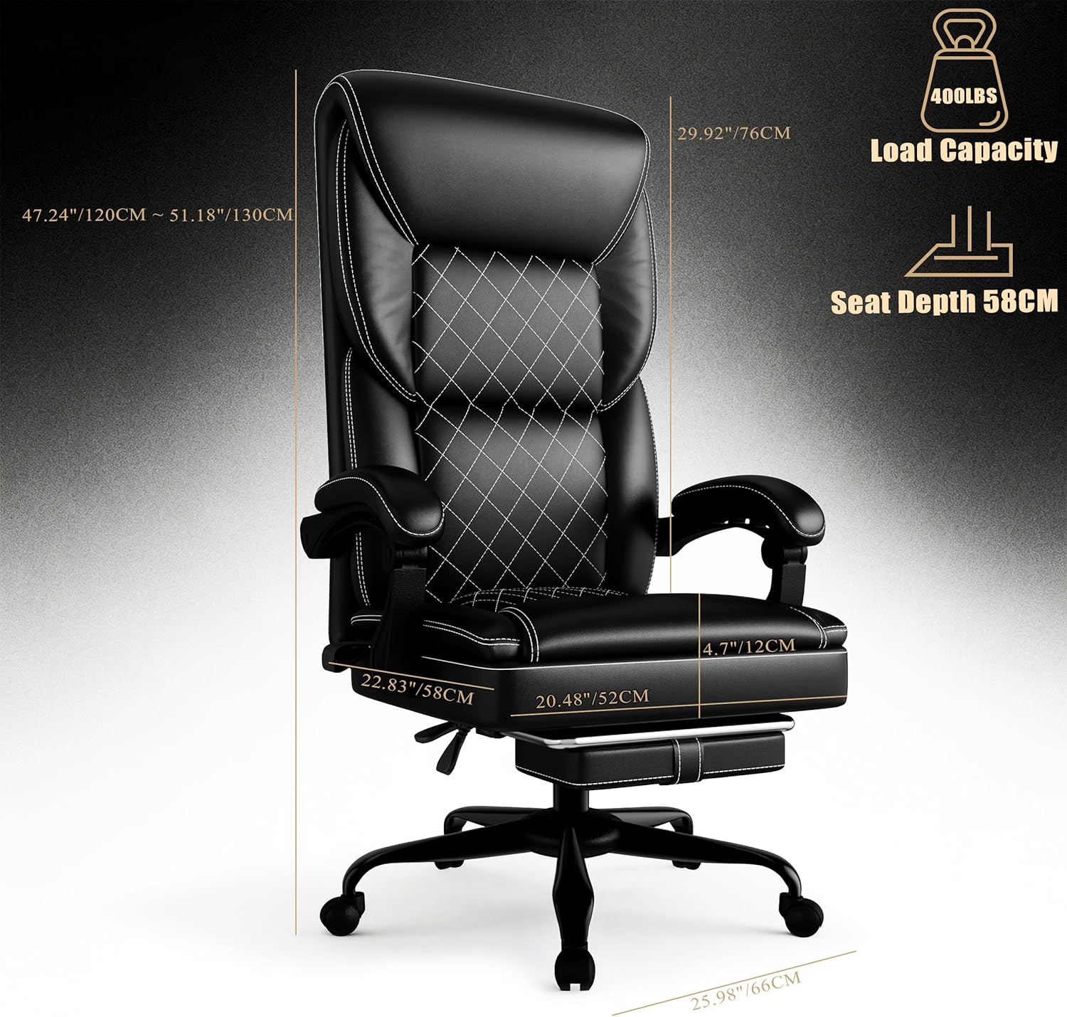 Gaming Chair, Office Chair with Inflatable Lumbar Support, Ergonomic Comfortable Wide Computer Chair with Footrest and Linked Soft Armrests, High Back 3D Enveloping Seat Cushion