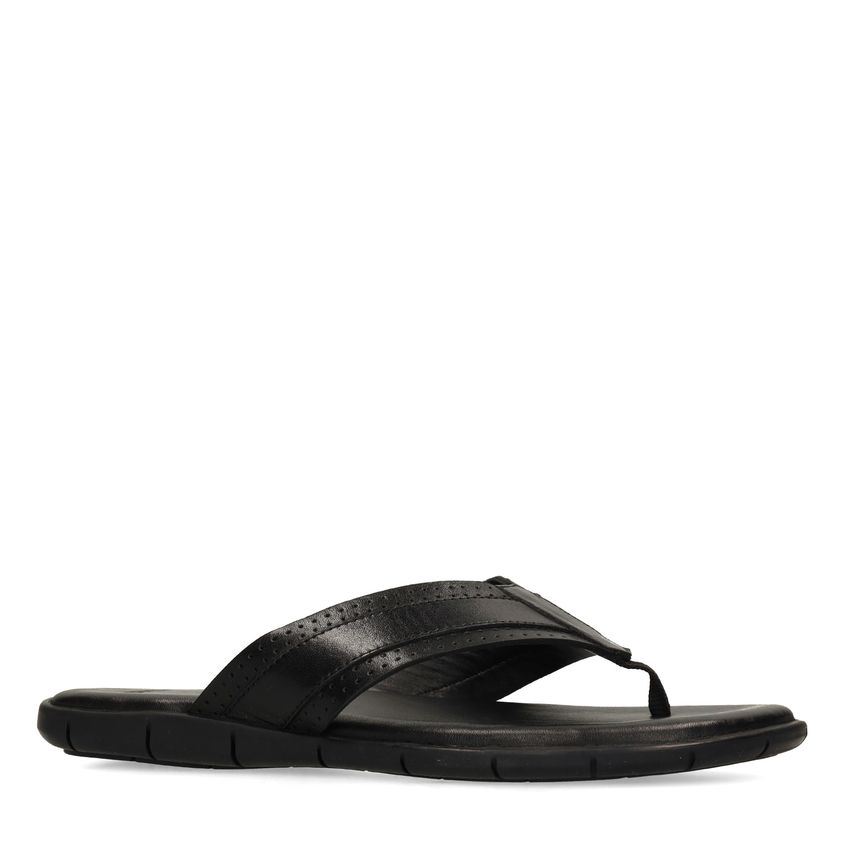 Manfield Zwarte leren slippers