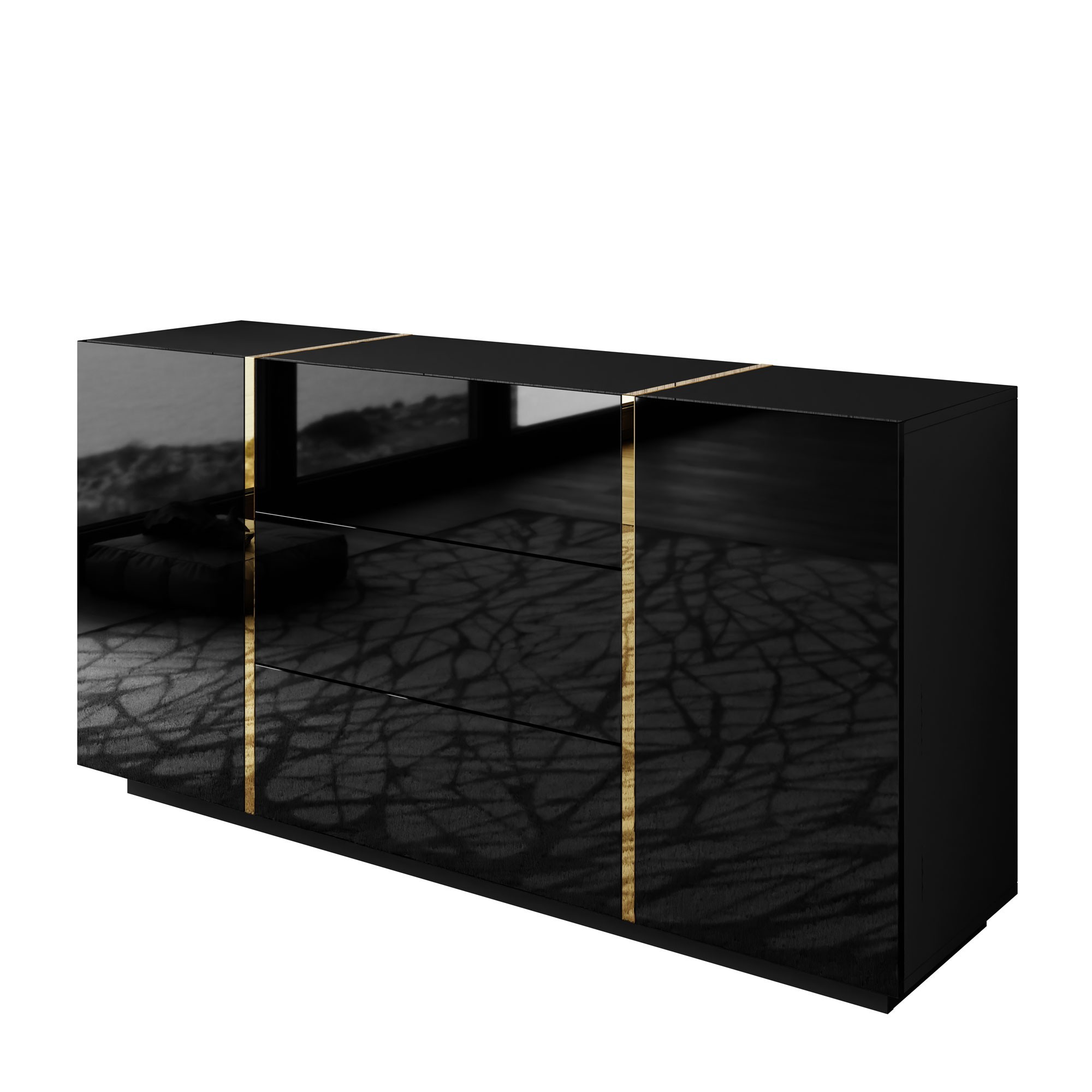 Komoda z szufladami ONYX czarny połysk 158 cm PUSH OPEN