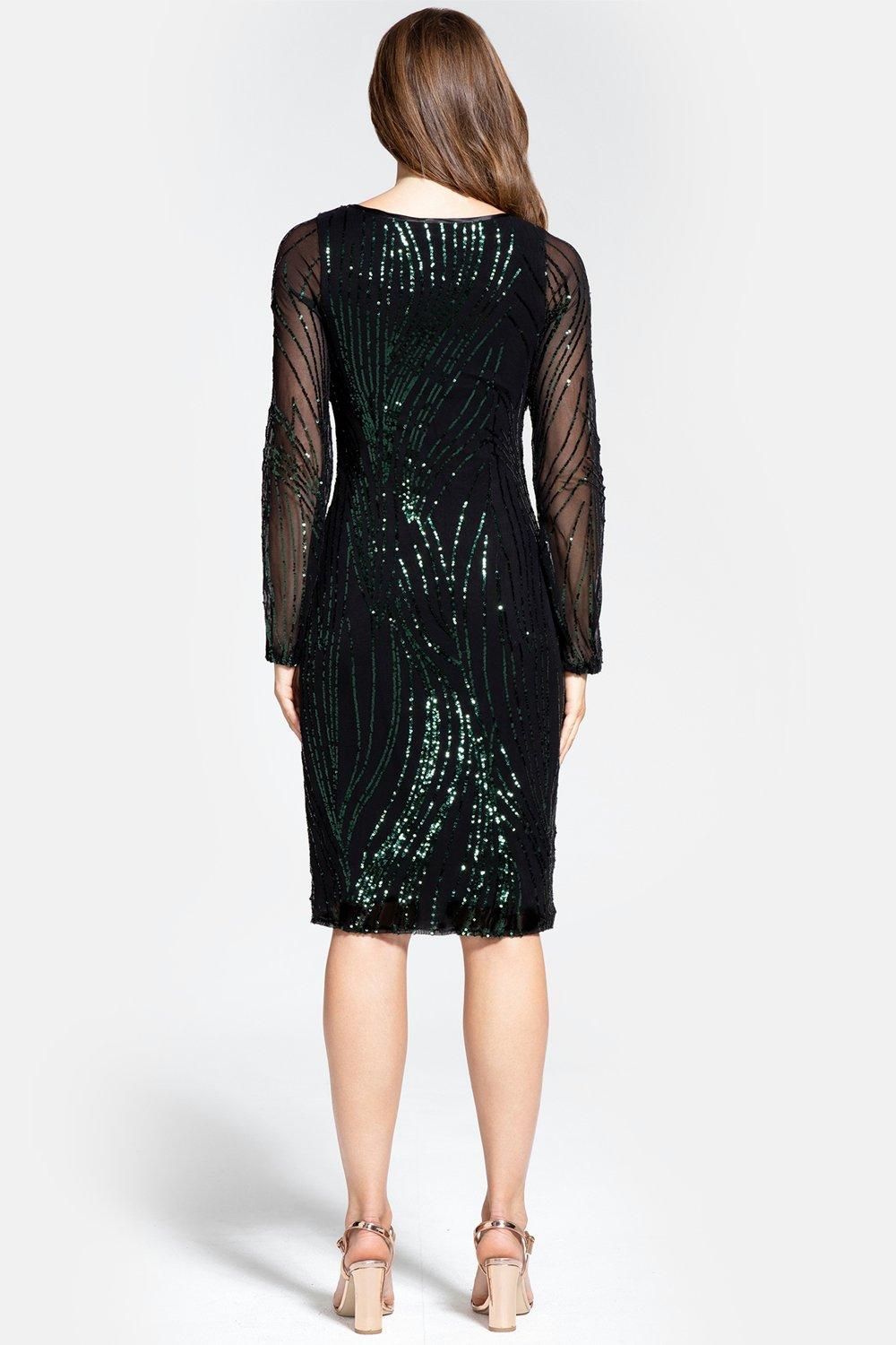 Hot Squash Blouson Sleeve V Neck Sequin Dress