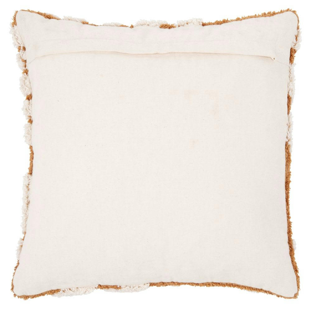 POSTON - Housse de coussin en coton recyclé tufté écru motif végétal camel brodé 40x40