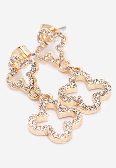 Womens Gold Diamante Pave Flower Earrings