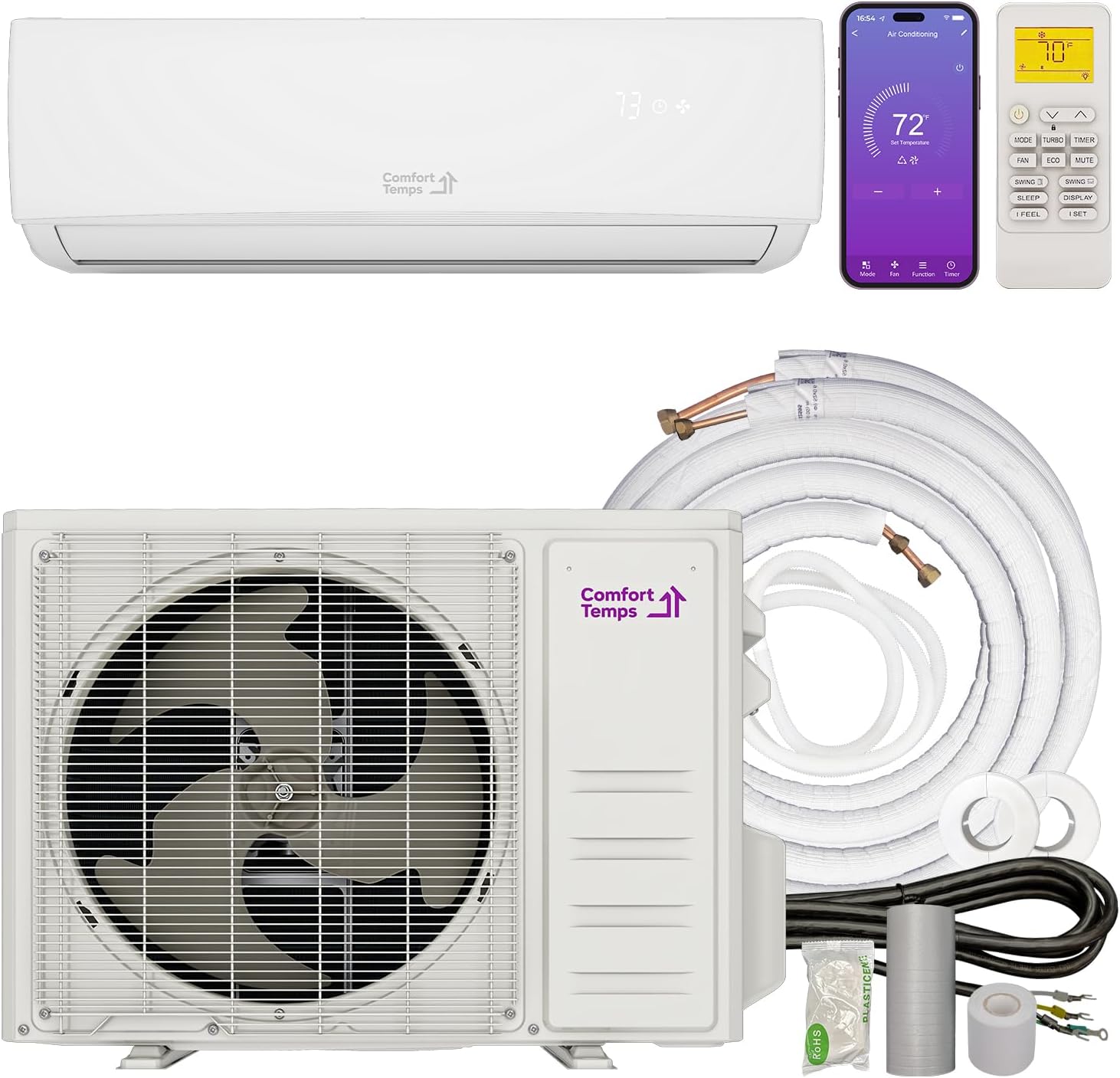 Energy-Saving 12000 BTU Minisplit Systems 110V – 20.5 SEER, Pre-Charged, Ductless, Quiet & Comfortable Mini Split AC/Heating System with WiFi & Complete Easy Install Kit (Elite Series)