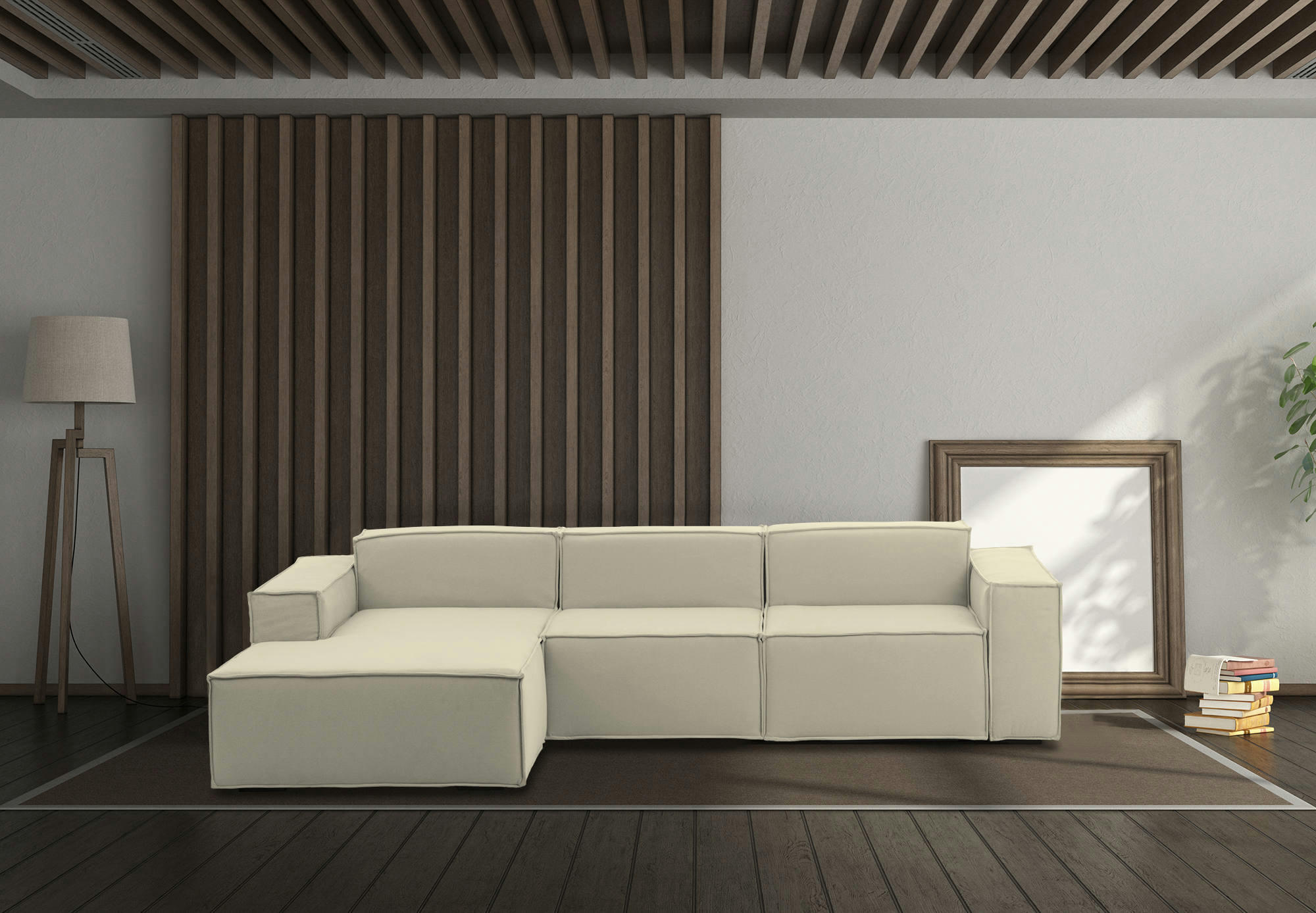 DFLORI - Canapé d'angle 3 places en tissu beige