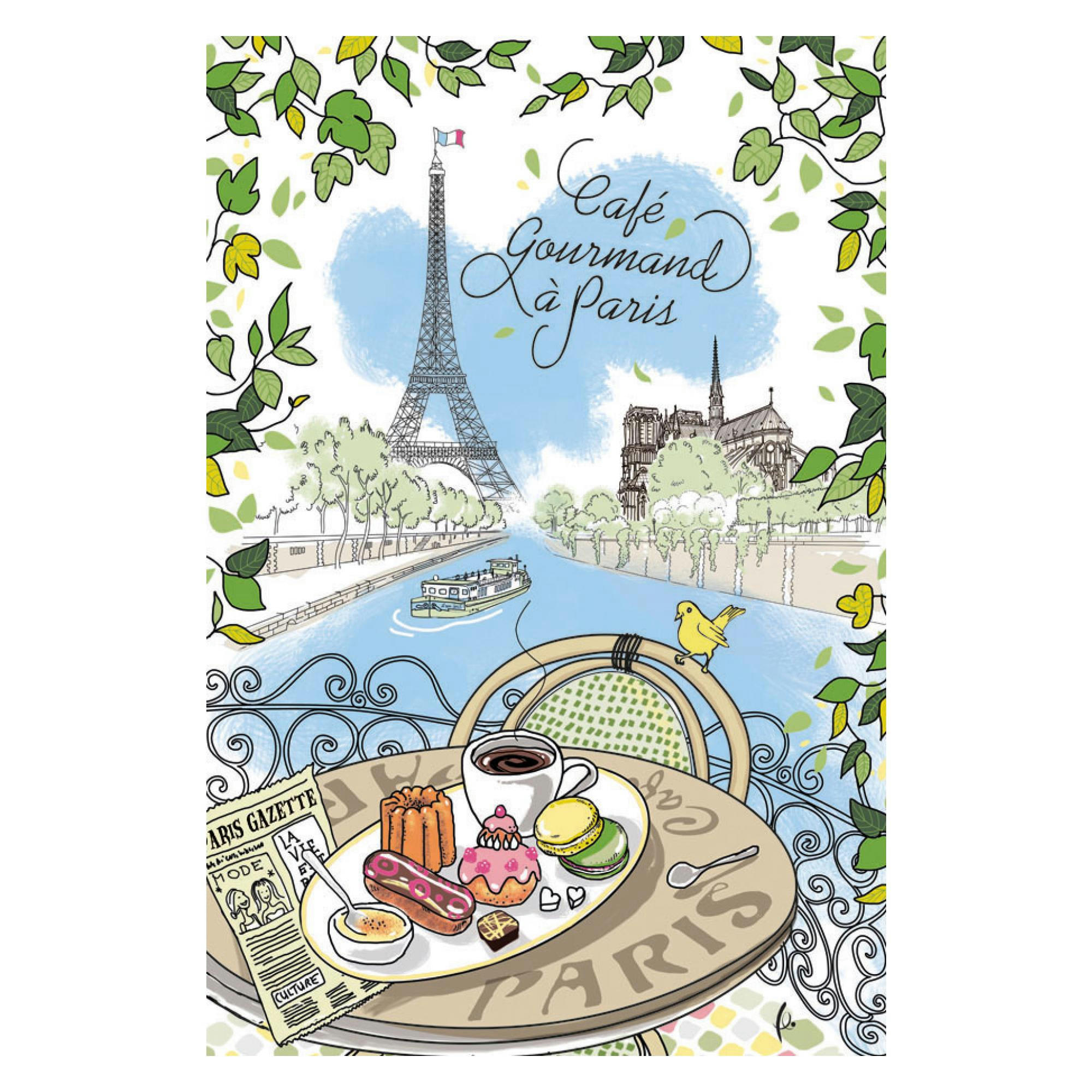PARIS - Torchon cafe gourmand en coton blanc 48 x 72