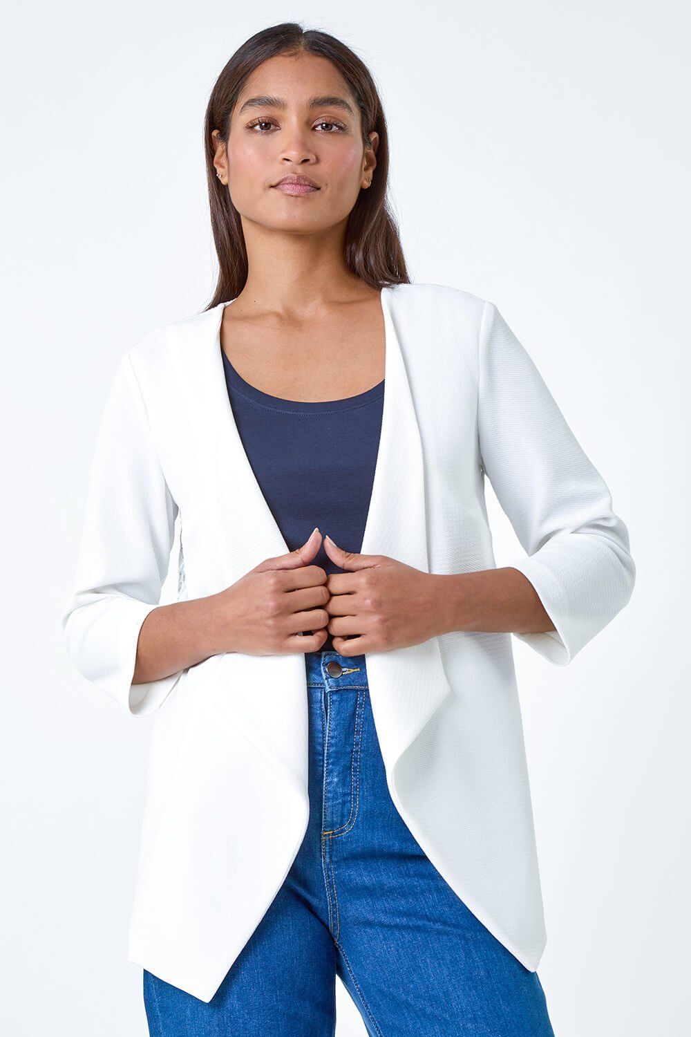 Roman 3/4 Sleeve Lace Back Waterfall Jacket