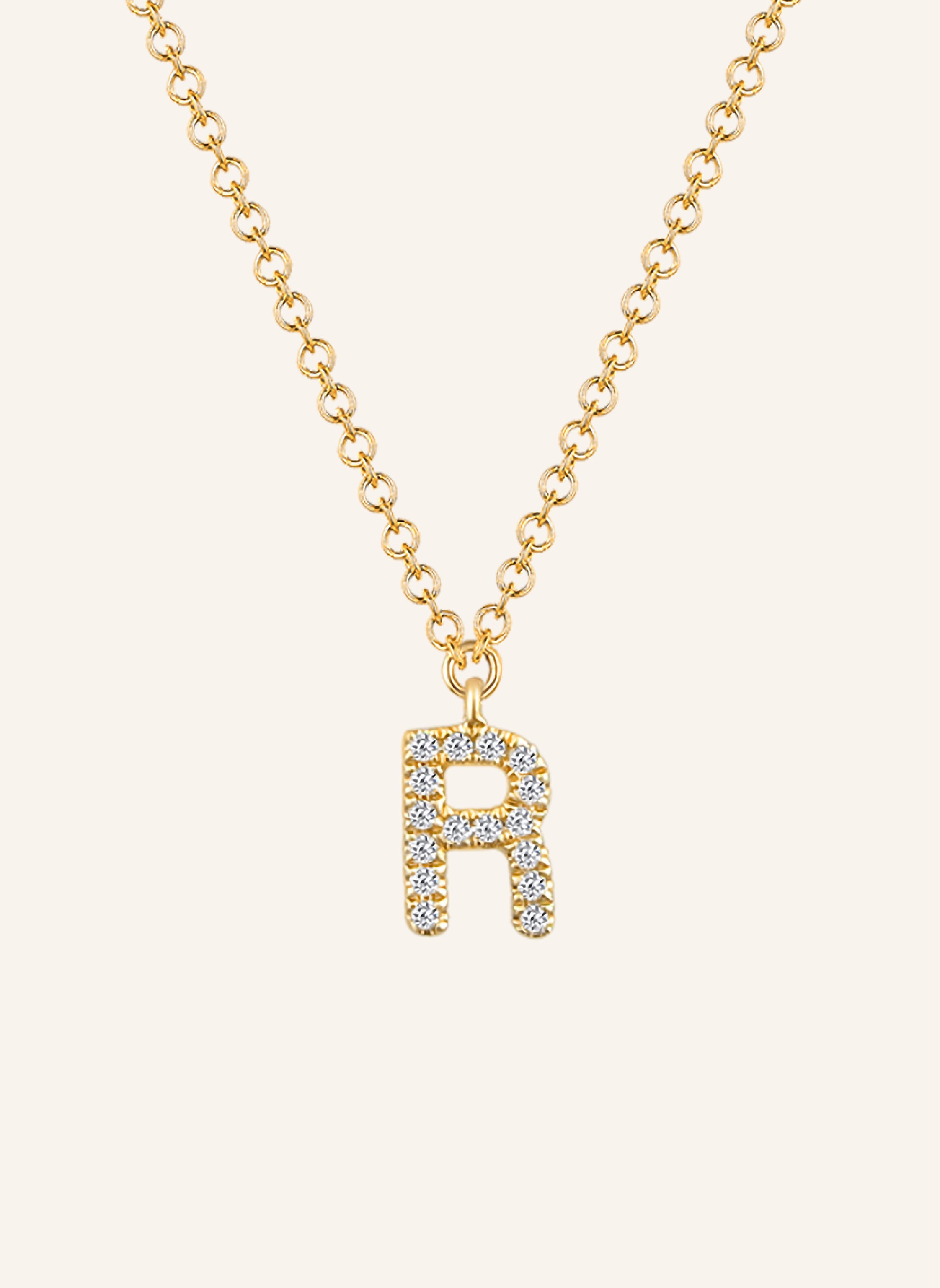 Leaf INITIALIEN Halskette „R“ aus 14 Karat Gelbgold mit Diamanten