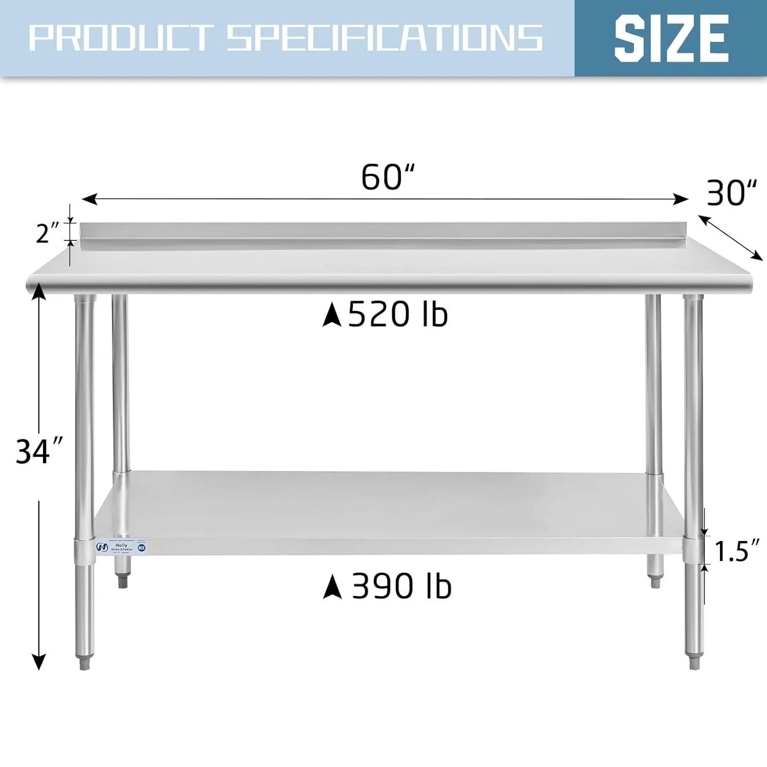 Stainless Steel Table 30 x 60 Inches Metal Prep Table with Adjustable Undershelf, Stainless Table - Silver