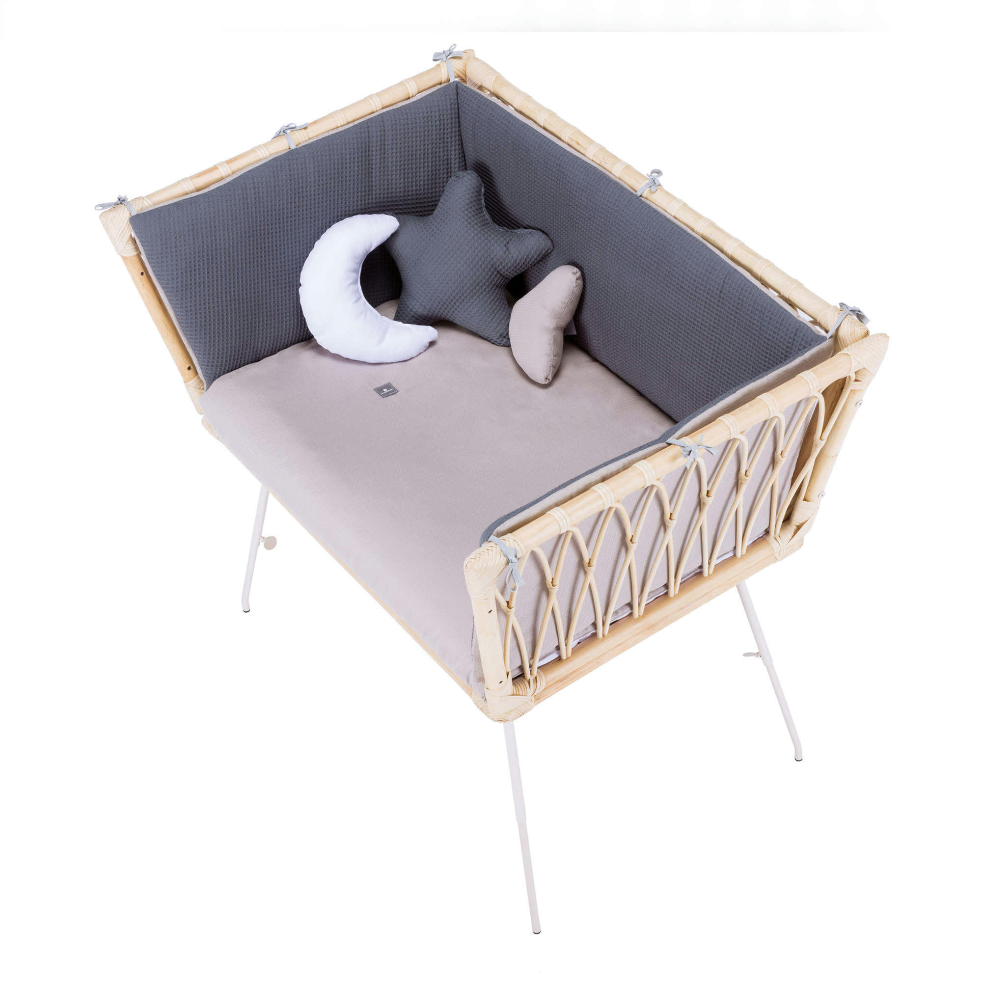 MOAI - Berceau en rotin 50x80 cm avec textile en gris marengo